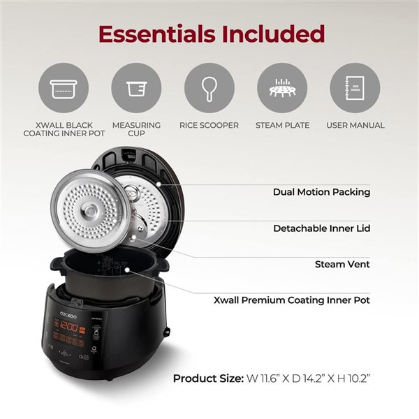 CUCKOO 6-Cup Uncooked Black Programmable High-Pressure Rice Cooker w/ Nonstick Inner Pot and 12 Menu Options