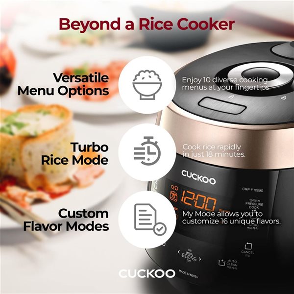 CUCKOO 6-Cup Uncooked Black Programmable High-Pressure Rice Cooker w/ Nonstick Inner Pot and 12 Menu Options