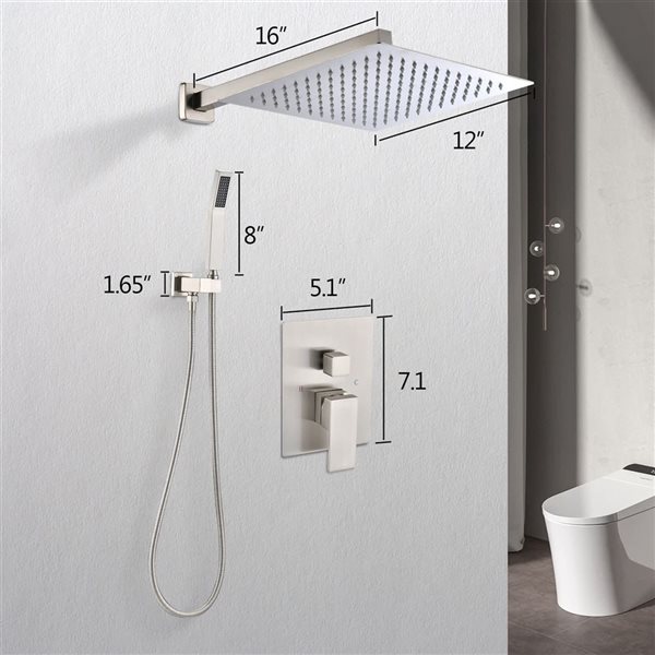 Mondawe 12-in Commercial/Residential Wall-Mount Built-In Shower System - Brushed Nickel