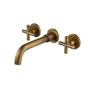 Mondawe Commercial/Residential Wall-Mount Bathroom Sink Swivel Spout Two Cross-Handle Faucet - Bronze