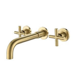 Mondawe Commercial/Residential Wall-Mount Bathroom Sink Swivel Spout Two Cross-Handle Faucet - Brushed Gold