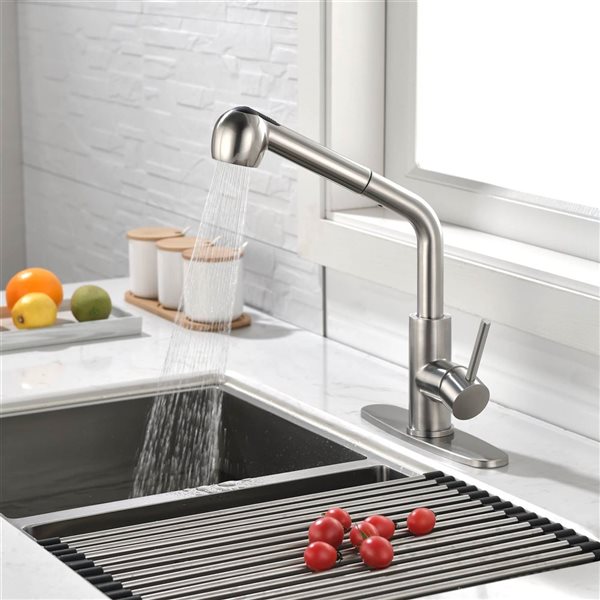 Mondawe Modern Pull-Out Swivel 1-Handle Kitchen Faucet - Brushed Nickel