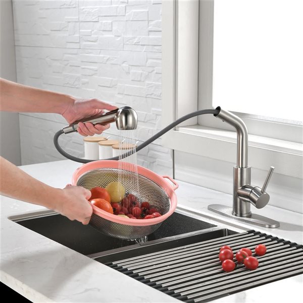 Mondawe Modern Pull-Out Swivel 1-Handle Kitchen Faucet - Brushed Nickel