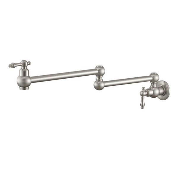 Mondawe Modern Wall-Mount Pot Filler Swivel 2-Handle Kitchen Faucet - Brushed Nickel