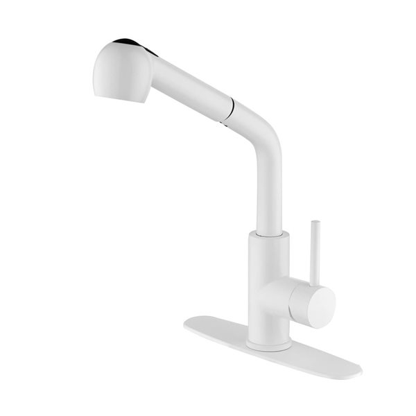 Mondawe Modern Pull-Out Swivel 1-Handle Kitchen Faucet - Matte White