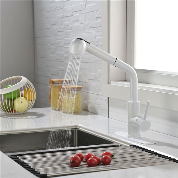 Mondawe Modern Pull-Out Swivel 1-Handle Kitchen Faucet - Matte White