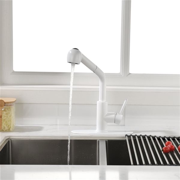 Mondawe Modern Pull-Out Swivel 1-Handle Kitchen Faucet - Matte White