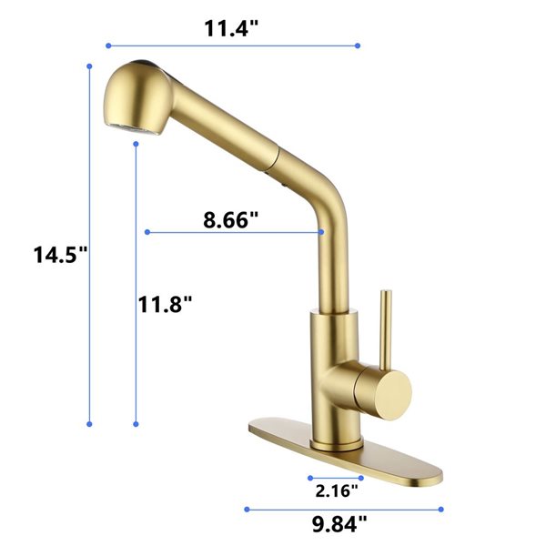 Mondawe Modern Pull-Out Swivel 1-Handle Kitchen Faucet - Brushed Gold