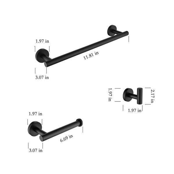 Mondawe 3-Piece Towel Rack Set - Matte Black