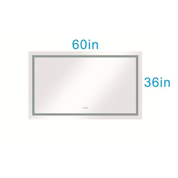 Mondawe 60 x 36-in H LED Light Large Framed Flat Silver Wall-Mount Rectangle Bathroom Mirror - Horizontal