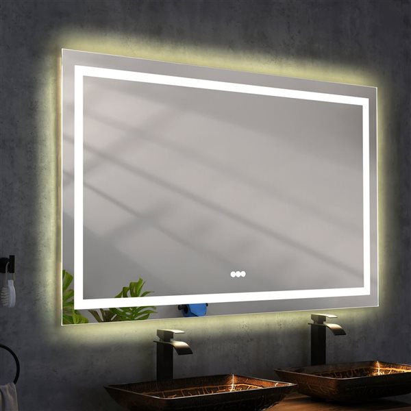 Mondawe 60 x 36-in H LED Light Large Framed Flat Silver Wall-Mount Rectangle Bathroom Mirror - Horizontal