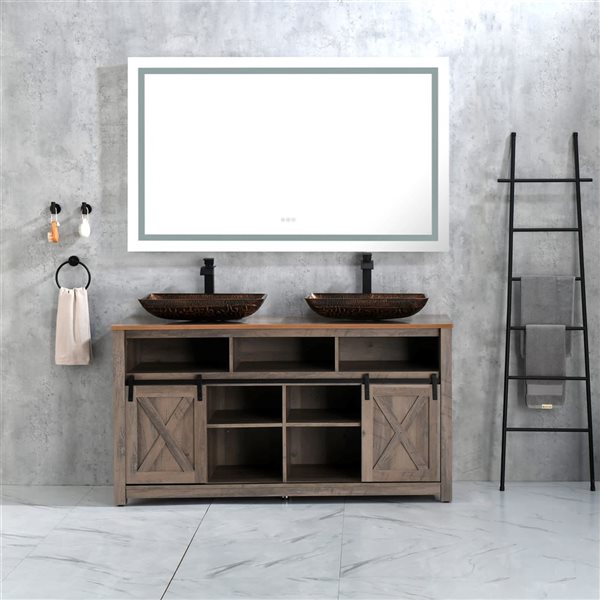 Mondawe 60 x 36-in H LED Light Large Framed Flat Silver Wall-Mount Rectangle Bathroom Mirror - Horizontal