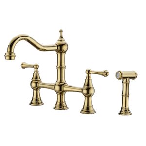 Mondawe Modern Bridge Swivel 2-Handle Kitchen Faucet with Sprayer - Brushed Gold