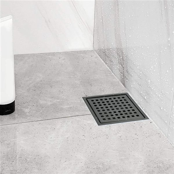 Mondawe 6-in Square Shower Floor Drain - Matte Black