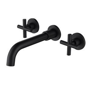 Mondawe Commercial/Residential Wall-Mount Bathroom Sink Swivel Spout Two Cross-Handle Faucet - Matte Black