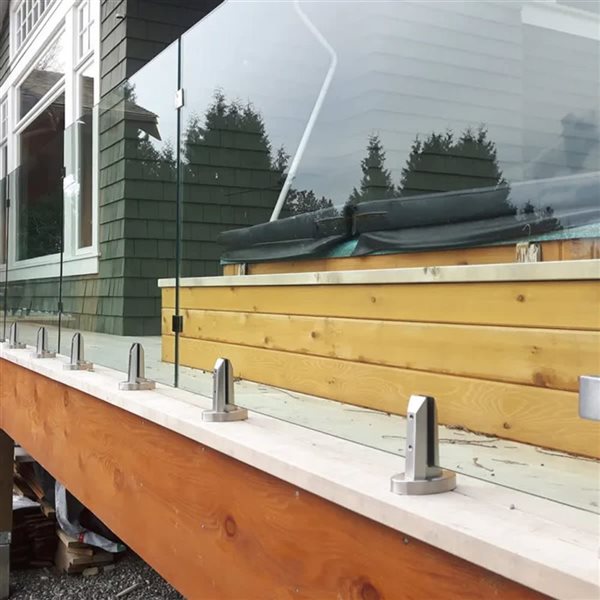 DIY Wholesale Glass Railings 4 W x 4 L x 3.5-ft H Brushed Steel Two Top Mount Spigots w/ 12-mm Glass Panel