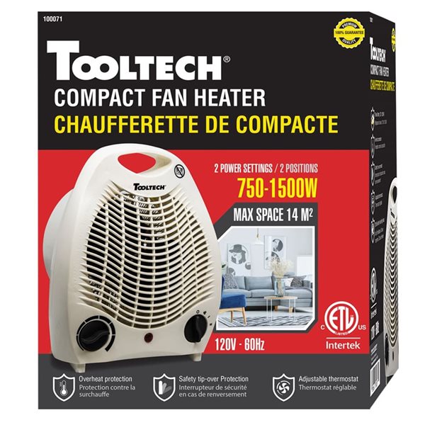 Tooltech 750-1500 W Ceramic Compact Personal Indoor Plastic Fan Electric Space Heater