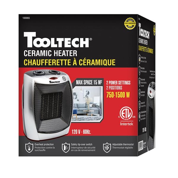 Tooltech 750-1500 W Ceramic Compact Personal Indoor Electric Space Heater w/ Thermostat 120V 60Hz