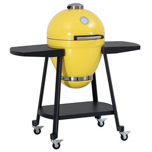 Sunjoy 20-in Egg-Shaped Kamado-Style BBQ Grill and Smoker w/ Removable Grate and Pizza Stone - Yellow