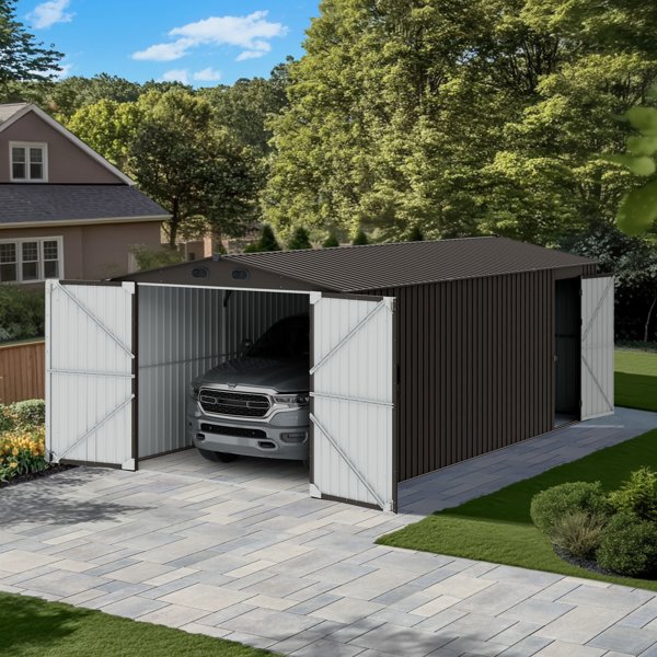 Sunjoy 10-ft x 20-ft x 7.64-ft Freestanding Single-Car Metal