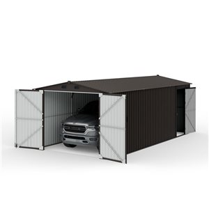 Sunjoy 10 x 20-ft Steel Storage Shed/Carport w/ Lockable Doors - Light Grey-Taupe