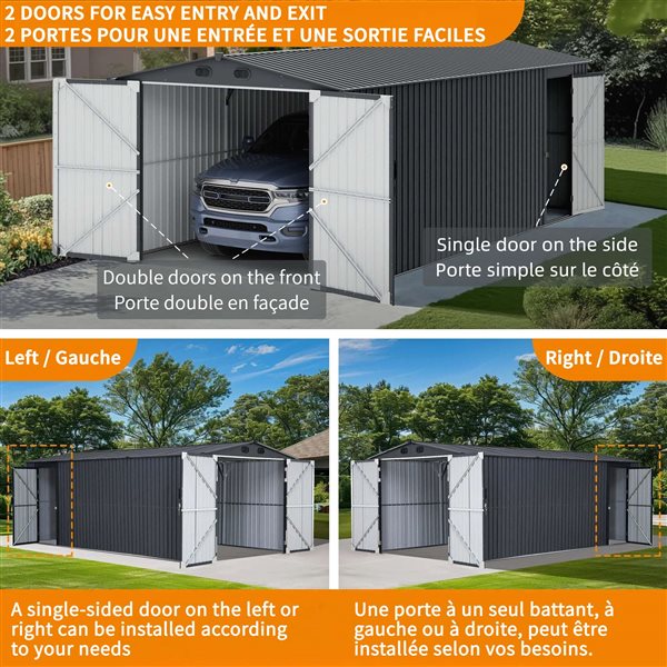 Sunjoy 10 x 20-ft Steel Storage Shed/Carport w/ Lockable Doors