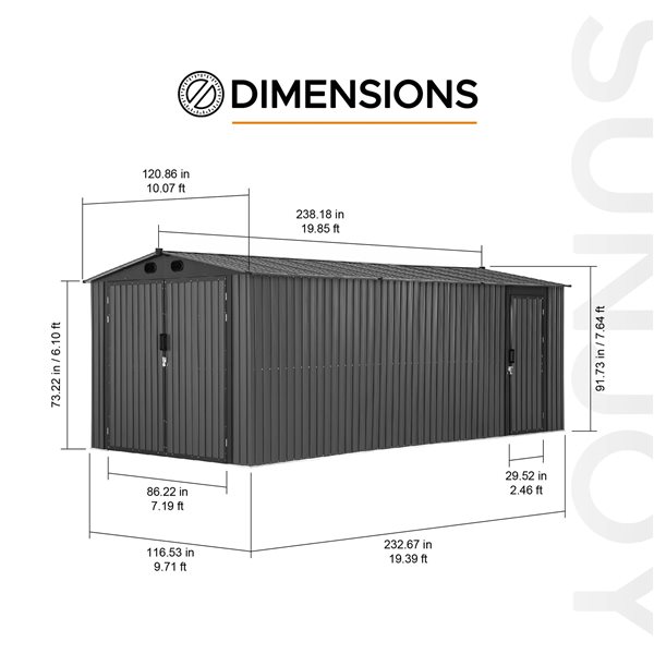 Sunjoy 10 x 20-ft Steel Storage Shed/Carport w/ Lockable Doors