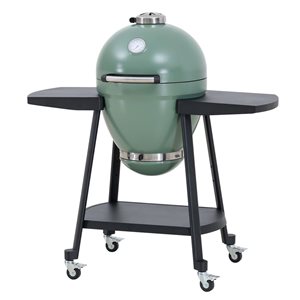 Sunjoy 20-in Egg-Shaped Kamado-Style BBQ Grill and Smoker w/ Removable Grate and Pizza Stone - Green