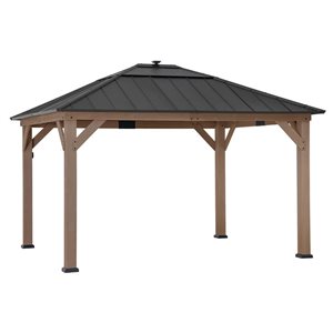 Sunjoy 11 x 13-ft Cedar Framed Gazebo w/ Brown Steel and Polycarbonate Hip Roof and Solar Powered LED lights