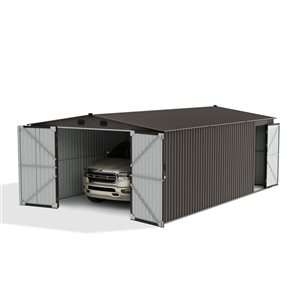 Sunjoy 13 x 20-ft Steel Storage Shed/Carport w/ Lockable Doors - Tan
