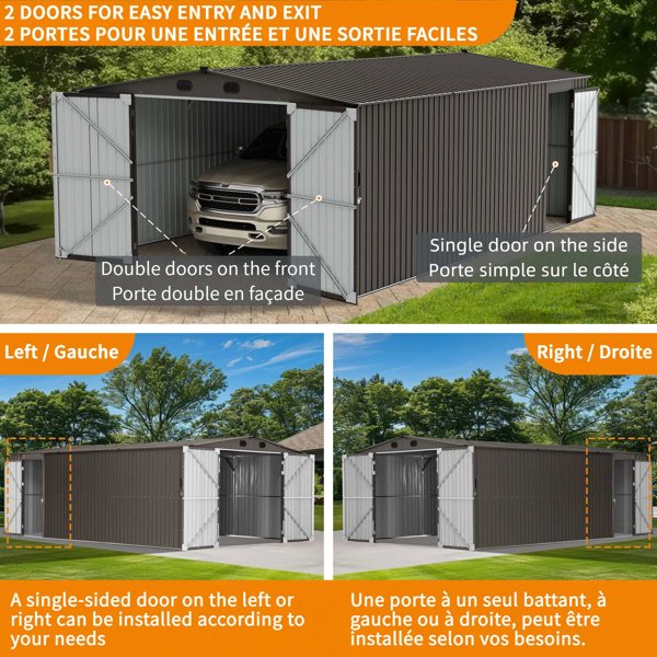 Sunjoy 13 x 20-ft Steel Storage Shed/Carport w/ Lockable Doors