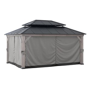 Sunjoy Outdoor Privacy Curtains for 12 x 16-ft Wooden Gazebo - Grey/Black