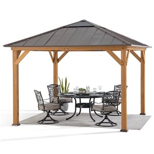 Sunjoy 11 x 11-ft Cedar Framed Gazebo w/ Brown Steel and Polycarbonate Hip Roof Hard Top