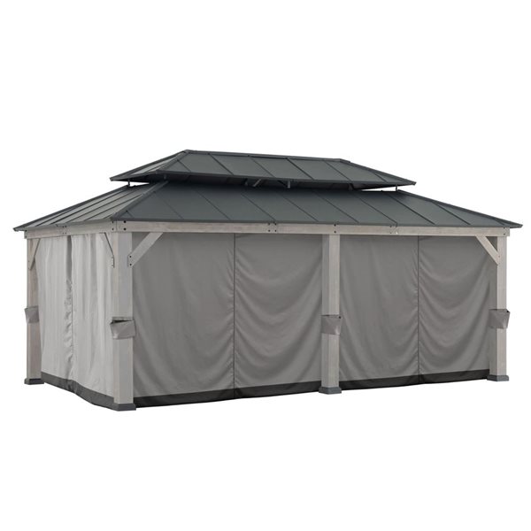 Sunjoy Outdoor Privacy Curtains for 12 x 20-ft Wooden Gazebo - Grey ...