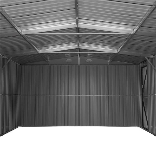 Sunjoy 13 x 20-ft Steel Storage Shed/Carport w/ Lockable Doors - Dark Grey