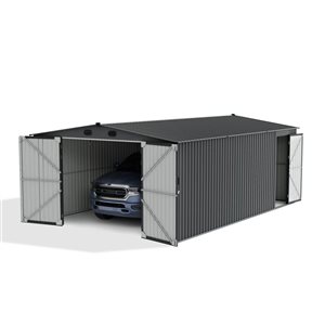 Sunjoy 13 x 20-ft Steel Storage Shed/Carport w/ Lockable Doors - Dark Grey