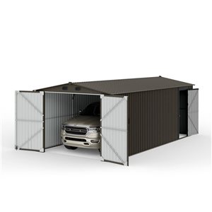Abri d'auto/remise de jardin 10 x 20 pi par Sunjoy en acier beige avec portes verrouillables