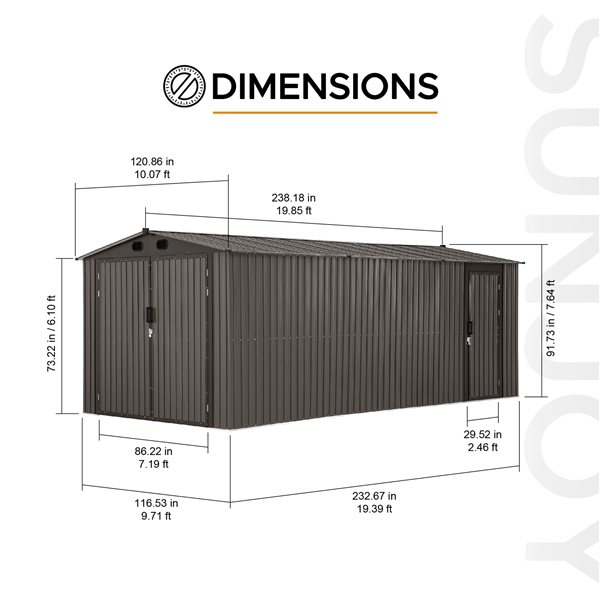Sunjoy 10 x 20-ft Steel Storage Shed/Carport w/ Lockable Doors