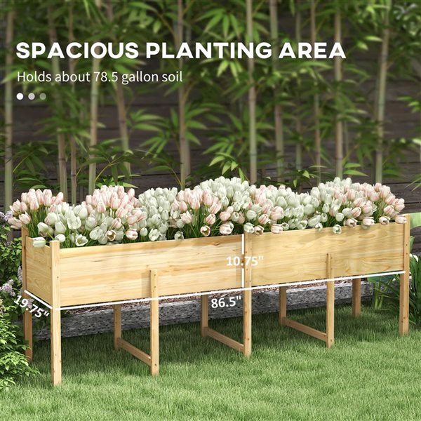 Outsunny Extra-Large Wooden Planter Box w/ Legs and Drain Holes