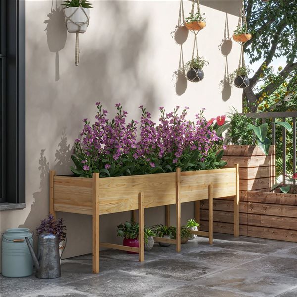 Outsunny Extra-Large Wooden Planter Box w/ Legs and Drain Holes