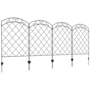 Outsunny 4-Panel Steel Garden Fence 11.4-ft w/ Ground Stakes - Black