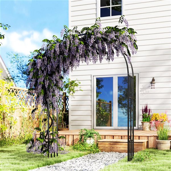 Outsunny 7.3-ft Steel Garden Arch Trellis - Black