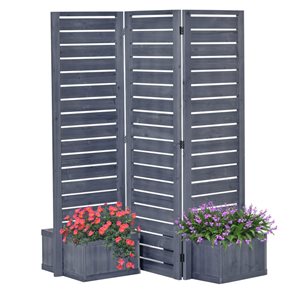 Écran d'intimité d'extérieur en bois avec 4 jardinières + trous de drainage, gris