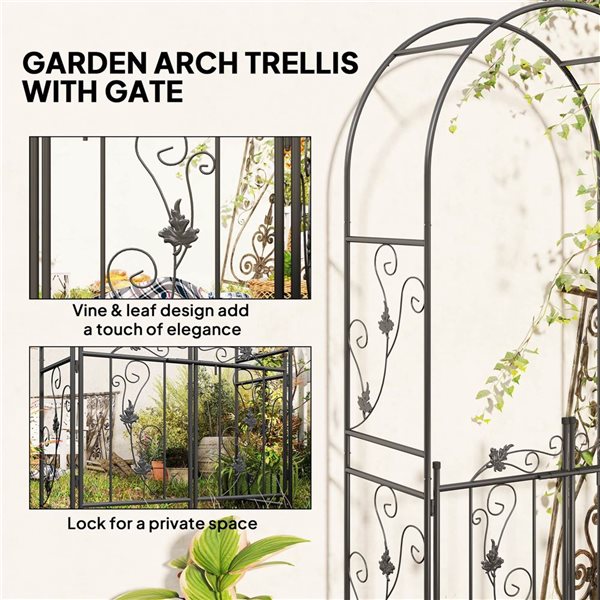 Outsunny 7-ft Steel Garden Arch w/ Double Gate - Black