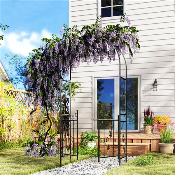 Outsunny 7-ft Steel Garden Arch w/ Double Gate - Black
