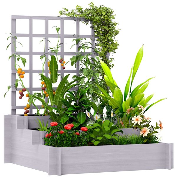 Outsunny 3-Tier Raised Garden Bed w/ Trellis for Climbing Plants