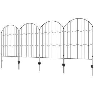 Outsunny 4-Panel Steel Garden Fence Edging 11.4-ft w/ Ground Stakes - Black