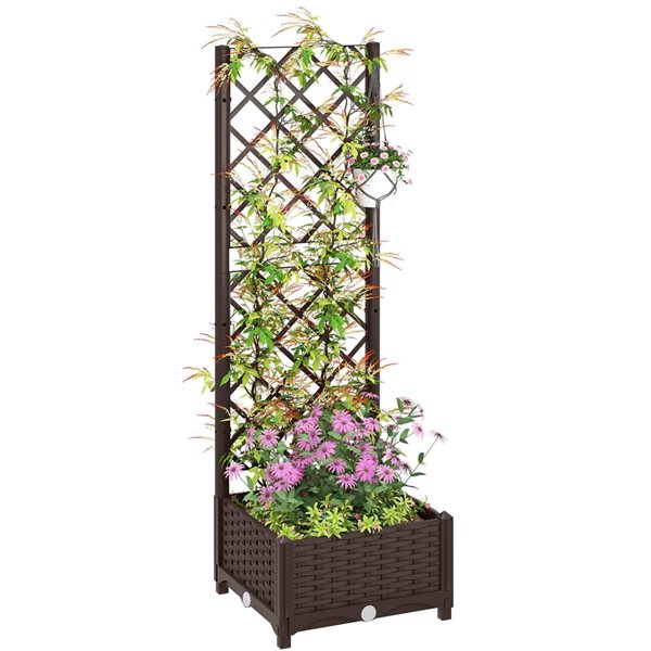 Outsunny Plastic Raised Garden Bed Kit w/ Trellis 16 x 16 x 48-in