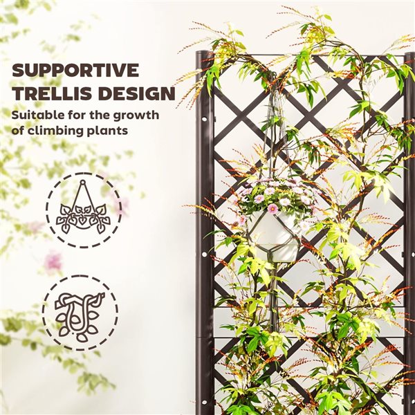 Outsunny Plastic Raised Garden Bed Kit w/ Trellis 16 x 16 x 48-in