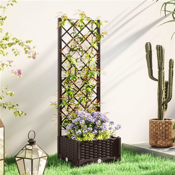 Outsunny Plastic Raised Garden Bed Kit w/ Trellis 16 x 16 x 48-in